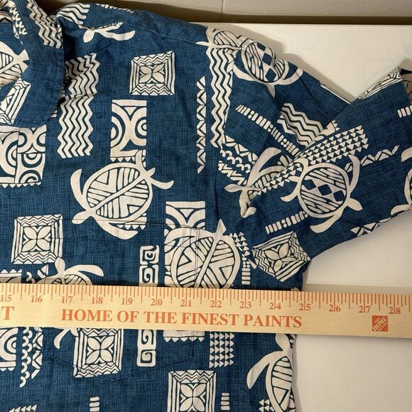 Pacific Legend Hawaiian Shirt Turtle Aztec Tribal Made In Hawaii Blue Men XL EUC - Picture 8 of 11